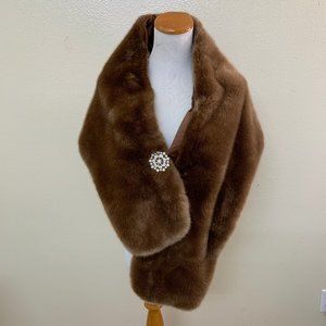 Adrianna Papell Faux-Fur Embellished Shawl Brown